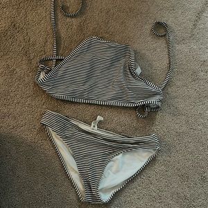 Black and white striped bikini set